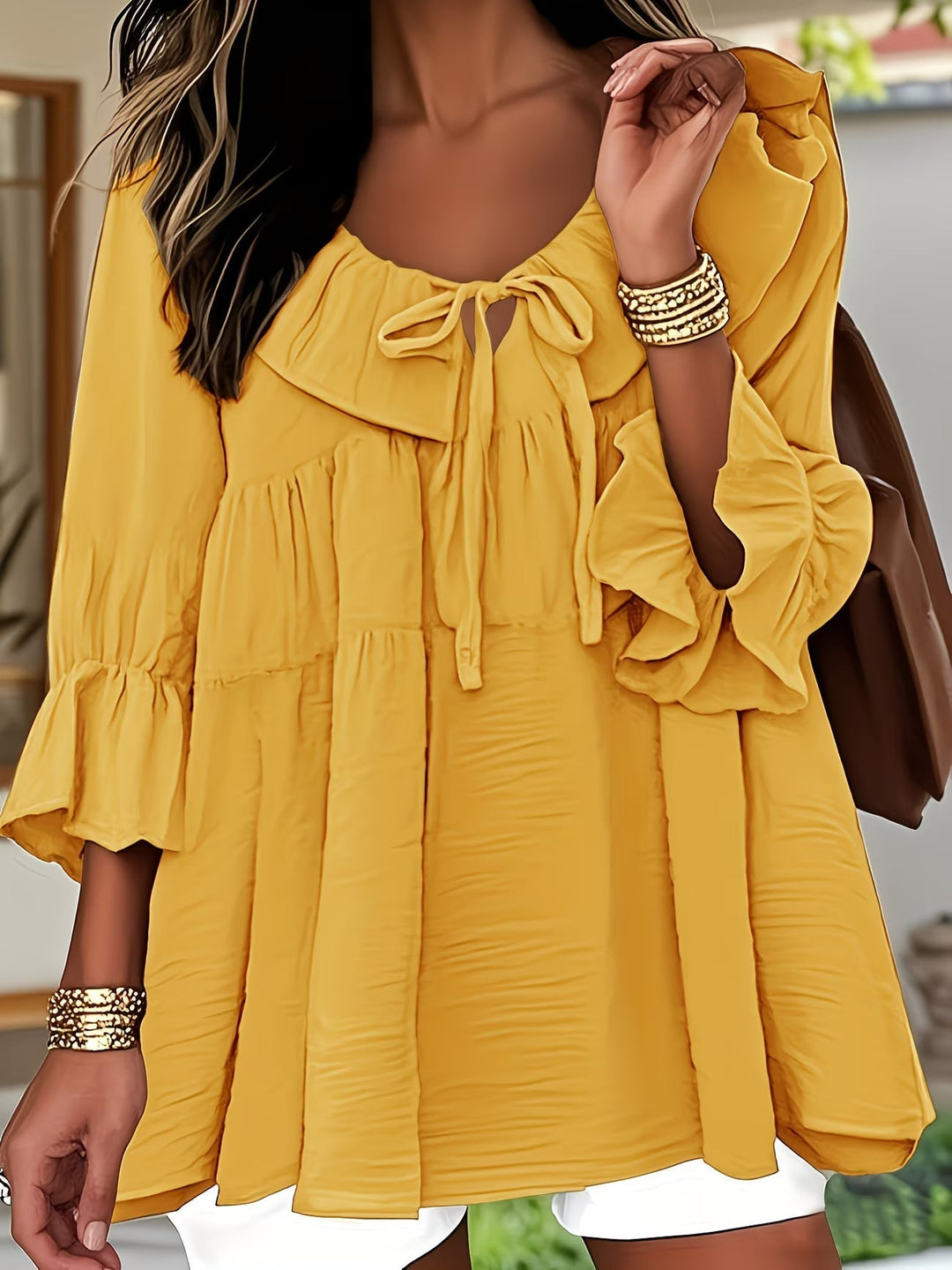 Elegant Ruffled Neckline Blouse for Women