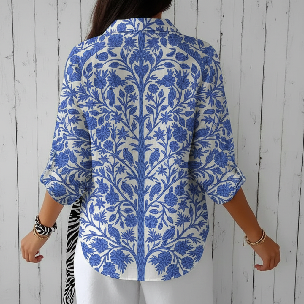 Blue Floral Print Blouse