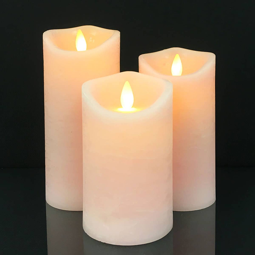 LED-Säulenkerzen Rustikal Set 3 mit 3D-Flamme