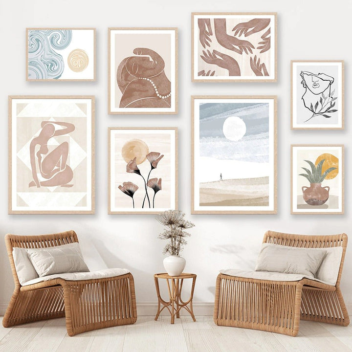 Leinwand-Wandkunst Boho Aquarelldruck-Set