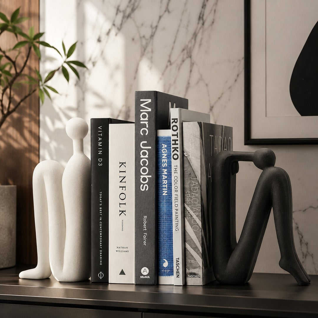 Buchstützen aus Porzellan zur Organisation von Büchern