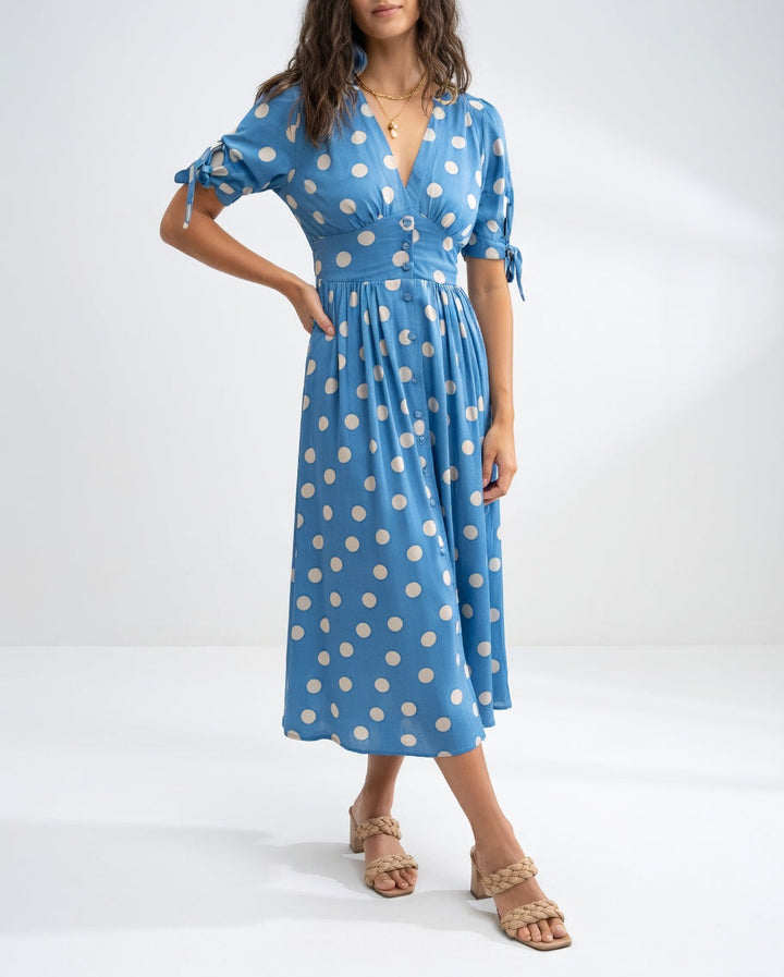 Elegant Polka Dot Midi Dress for Women