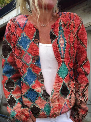 Damen Strickjacke Mit Blumenmuster Und Wärmendem Design