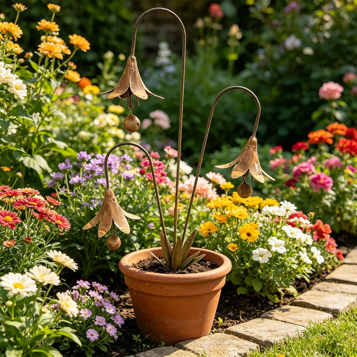 Gartenstecker Glockenblumen aus Eisen als elegante Außendekoration im Garten