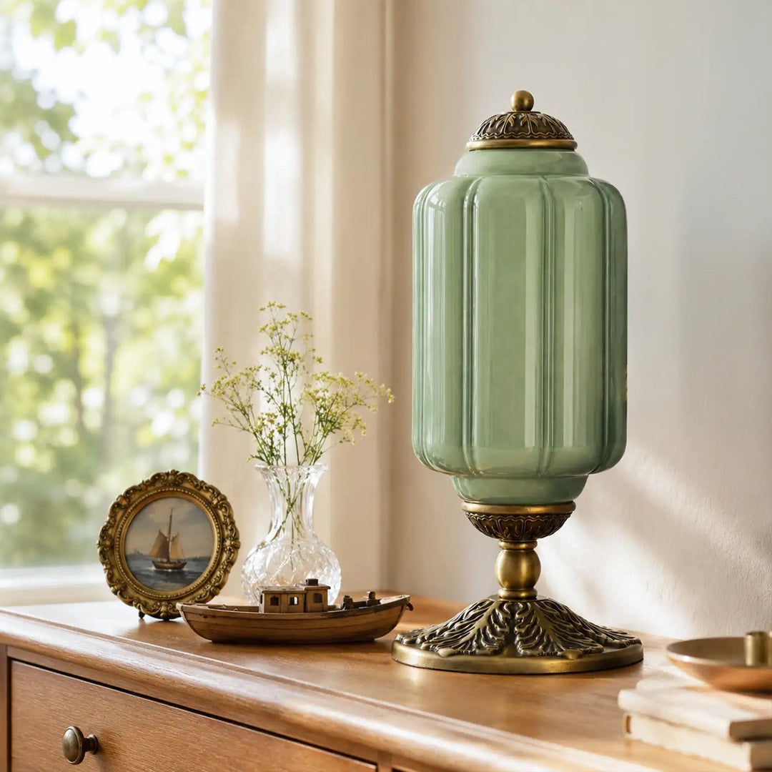 Table Lamp Glass Textured Cream Retro Design