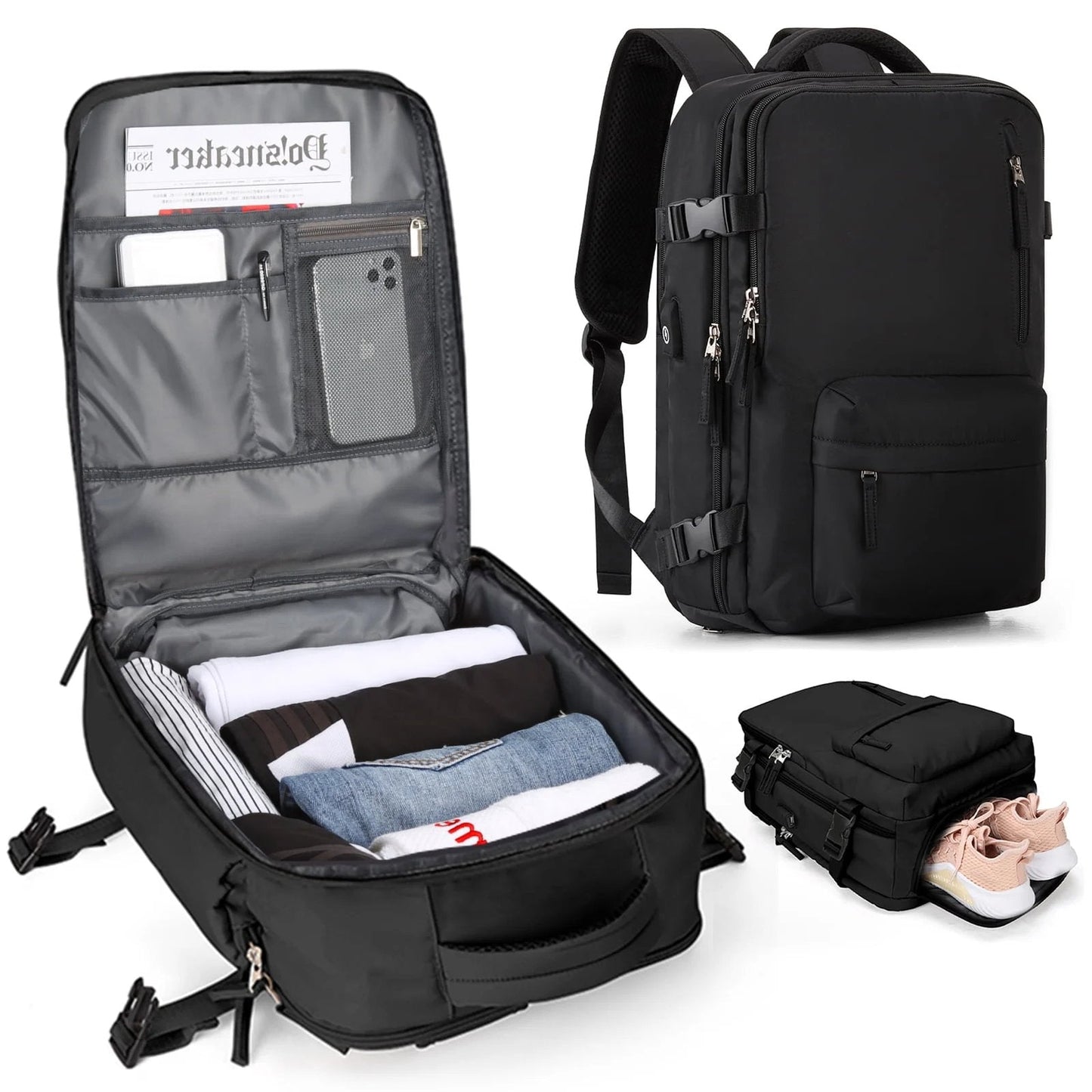 Wasserfester Damen Reiserucksack mit USB-Anschluss & Anti-Diebstahl-Fach