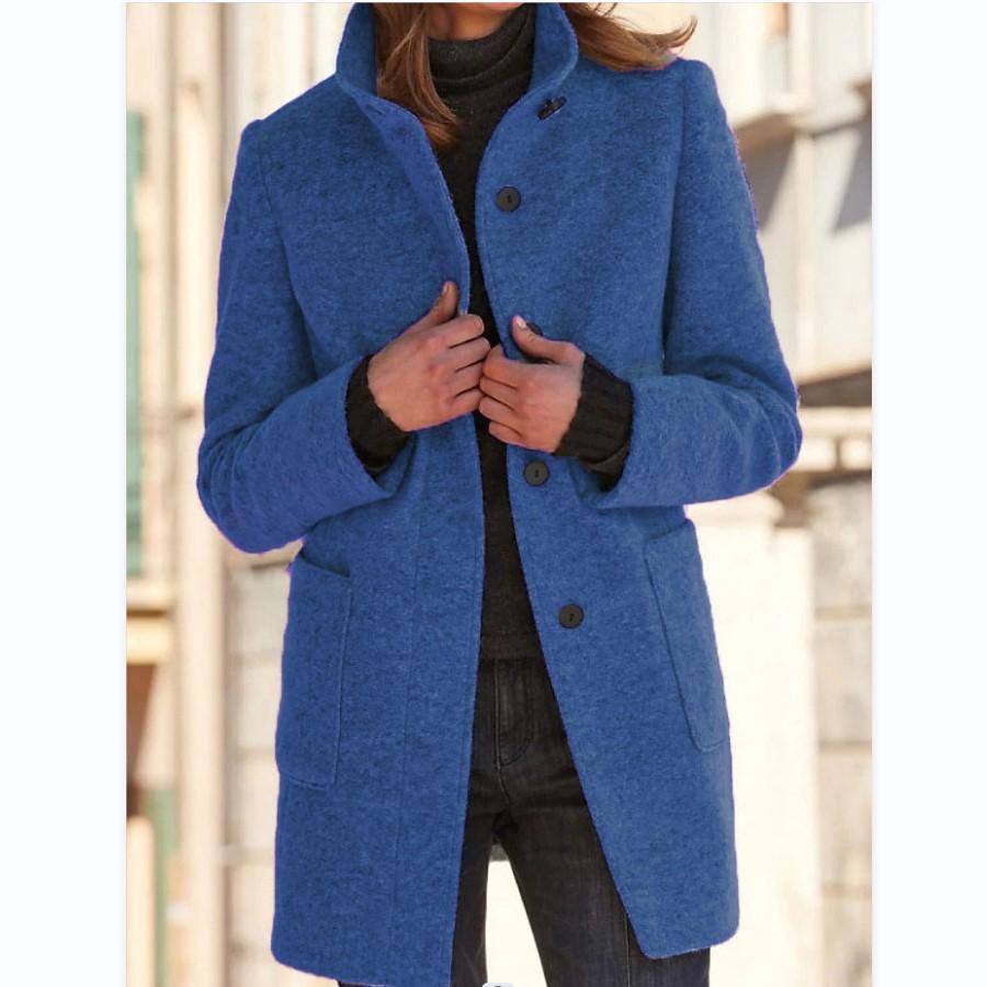 Damen Wollmantel Mit Retro Knopfleiste Im Klassischen Design