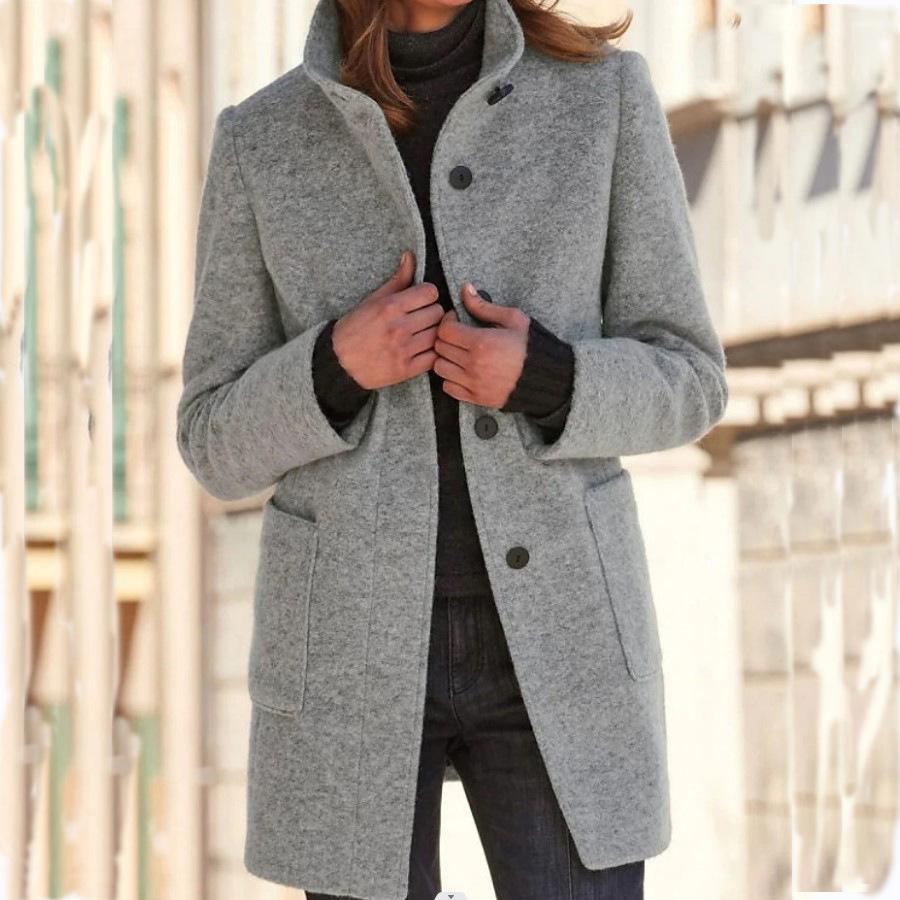 Damen Wollmantel Mit Retro Knopfleiste Im Klassischen Design
