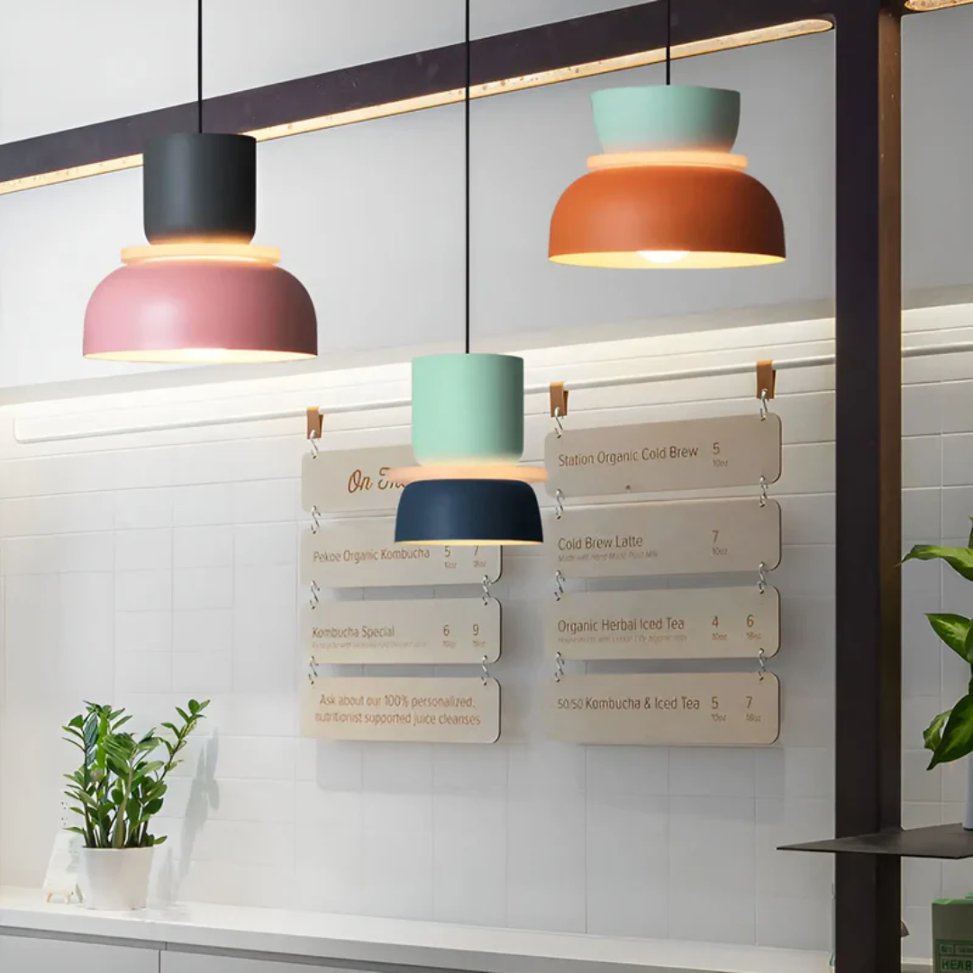 Farbige Macaron LED-Pendelleuchte