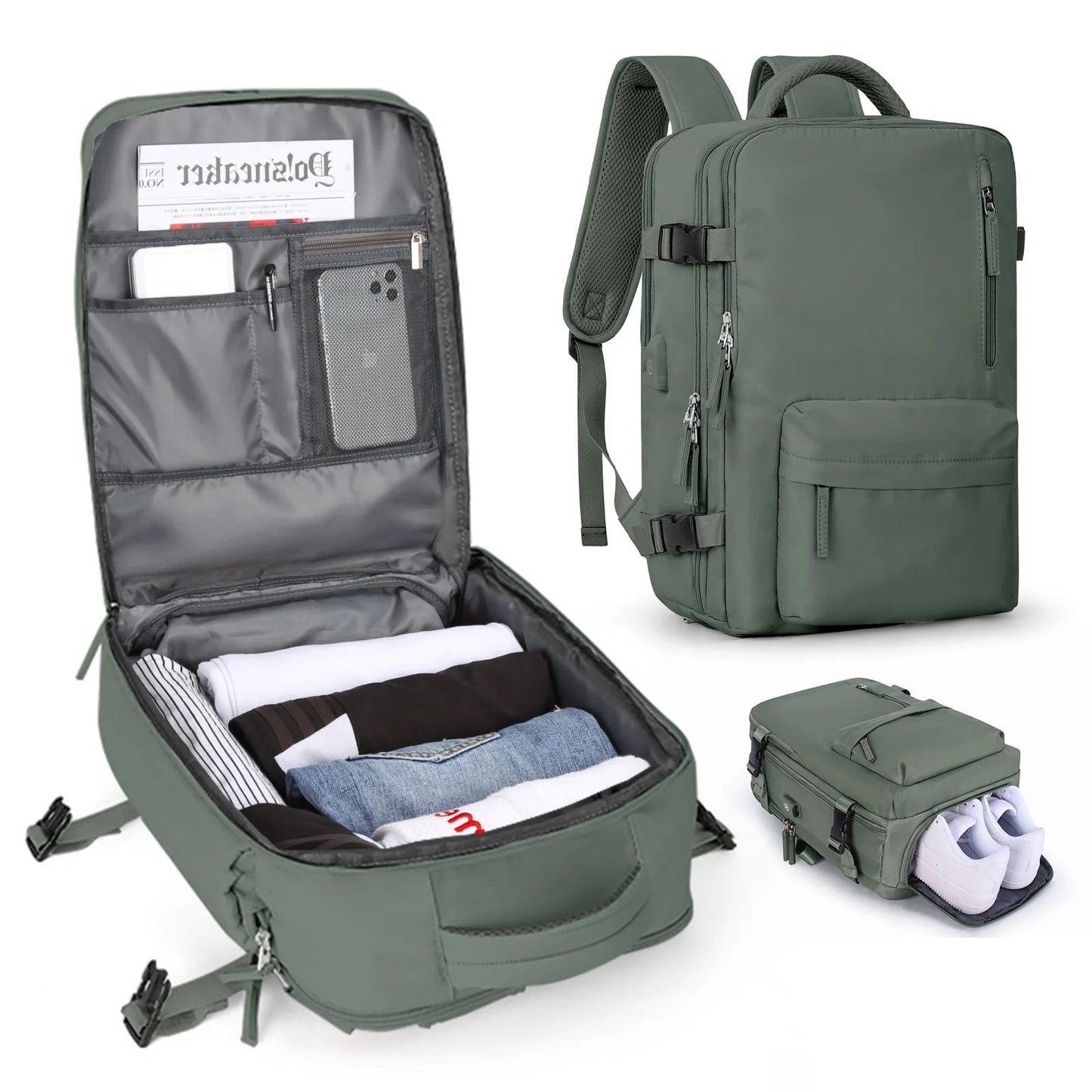 Wasserfester Damen Reiserucksack mit USB-Anschluss & Anti-Diebstahl-Fach