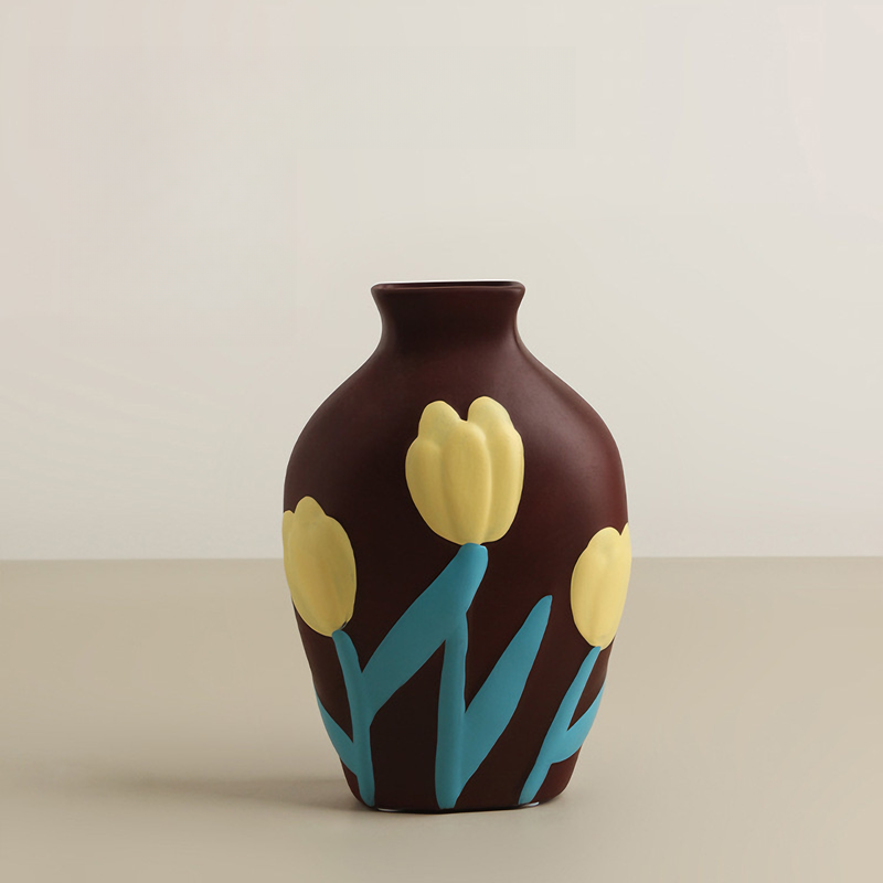 Keramikvase in Kaffee-Braun bemalt