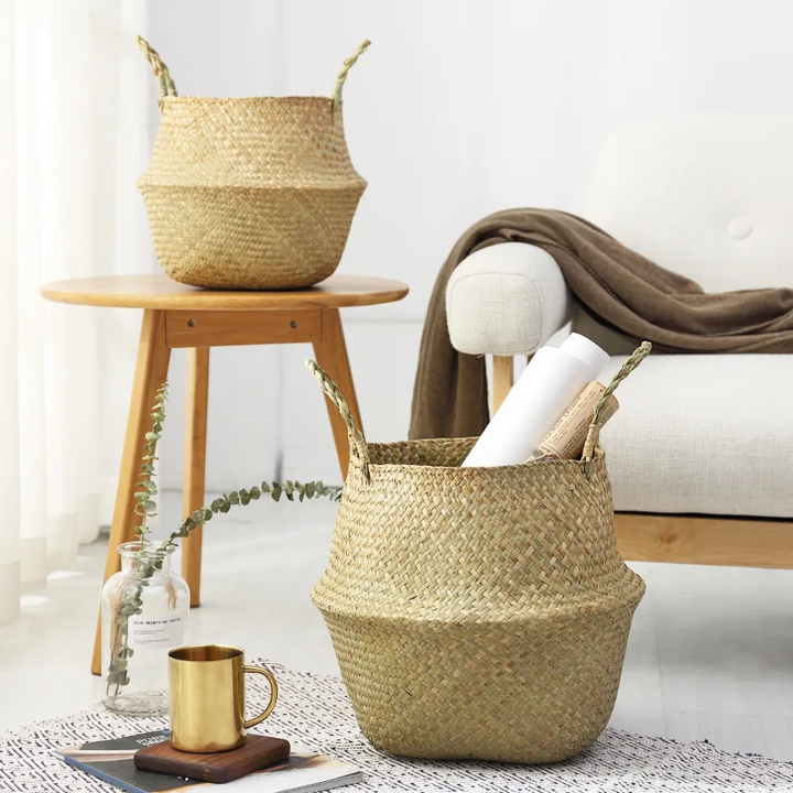 Pflanzenhalter aus Rattan, geflochtenes Design