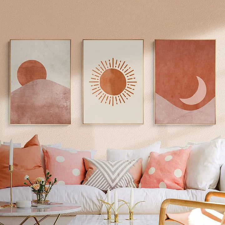 Leinwand-Wandkunst Sonne und Mond Boho-Design
