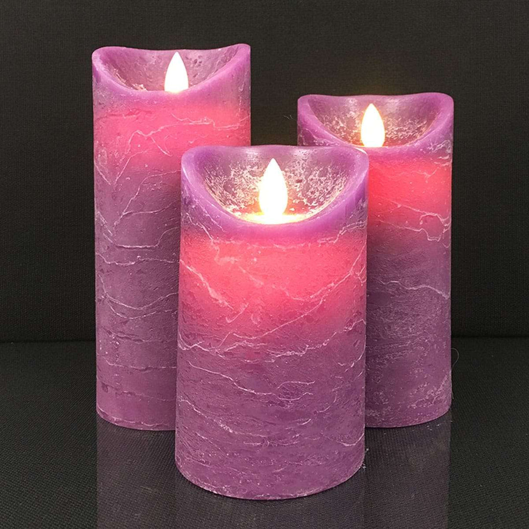 LED-Säulenkerzen Rustikal Set 3 mit 3D-Flamme