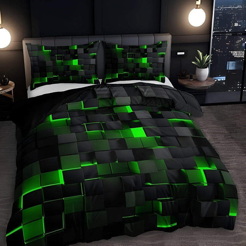 Bettwäsche Set mit 3D Gittermuster – Modernes Duvet Cover Set mit Kissenbezügen