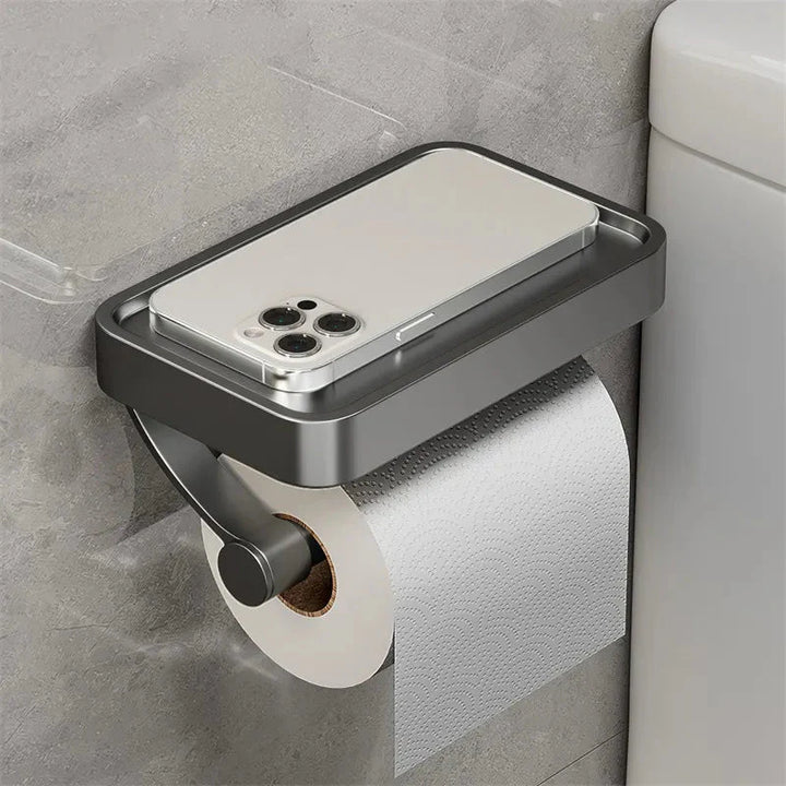 Schlichter Toilettenpapierhalter mit Ablage für Smartphone und kleine Gegenstände