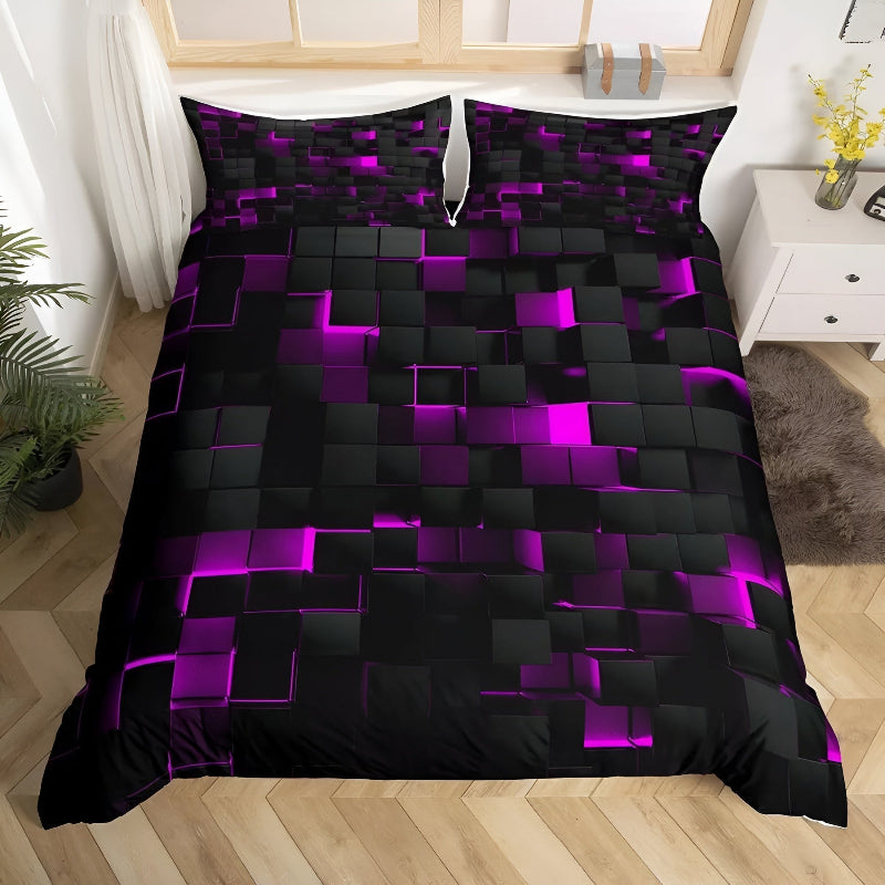 Bettwäsche Set mit 3D Gittermuster – Modernes Duvet Cover Set mit Kissenbezügen