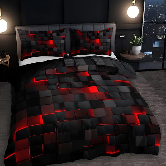 Bettwäsche Set mit 3D Gittermuster – Modernes Duvet Cover Set mit Kissenbezügen