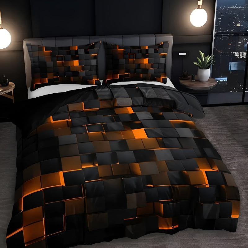 Bettwäsche Set mit 3D Gittermuster – Modernes Duvet Cover Set mit Kissenbezügen