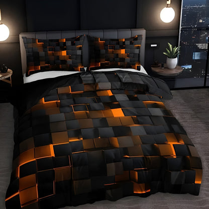Bettwäsche Set mit 3D Gittermuster – Modernes Duvet Cover Set mit Kissenbezügen