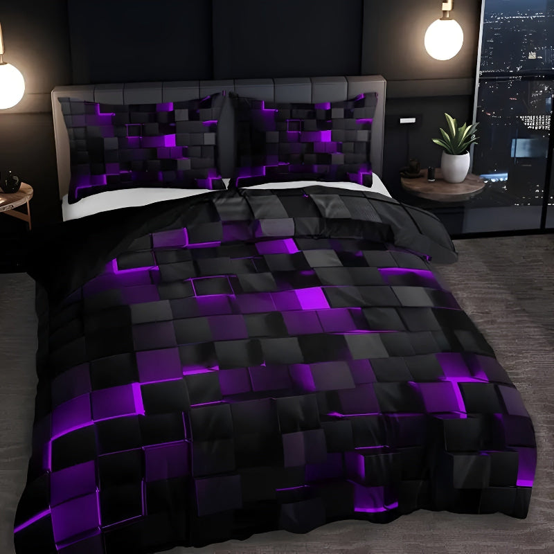 Bettwäsche Set mit 3D Gittermuster – Modernes Duvet Cover Set mit Kissenbezügen