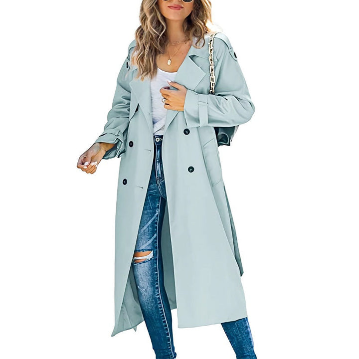 Damen Trenchcoat Lang Mit Klassischem Schnitt