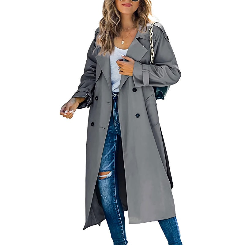 Damen Trenchcoat Lang Mit Klassischem Schnitt