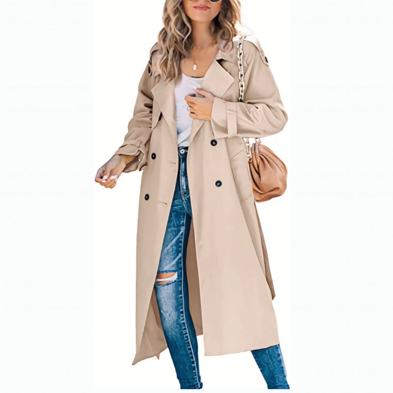 Damen Trenchcoat Lang Mit Klassischem Schnitt
