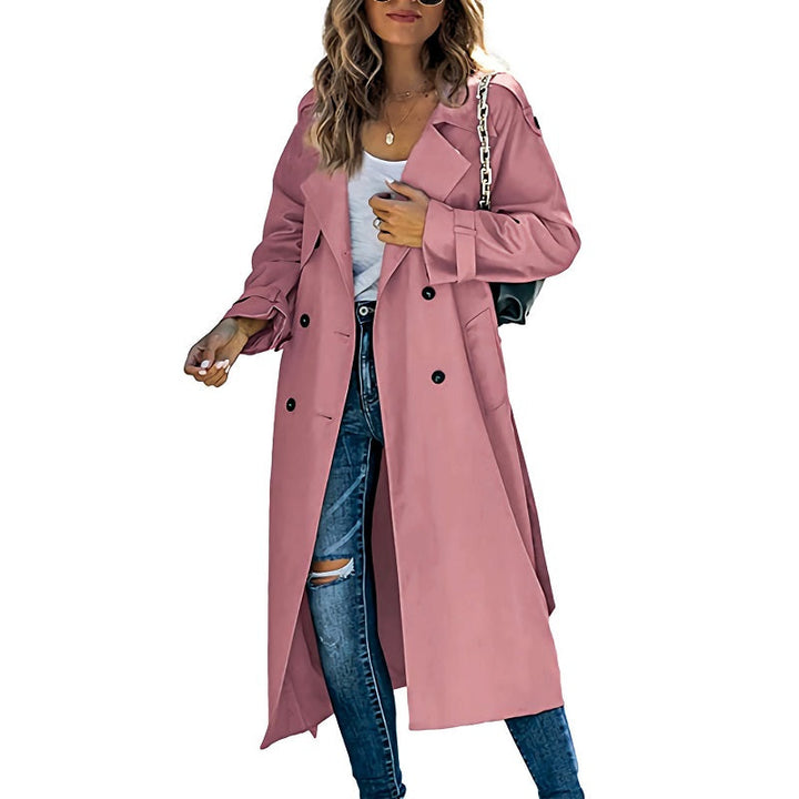 Damen Trenchcoat Lang Mit Klassischem Schnitt