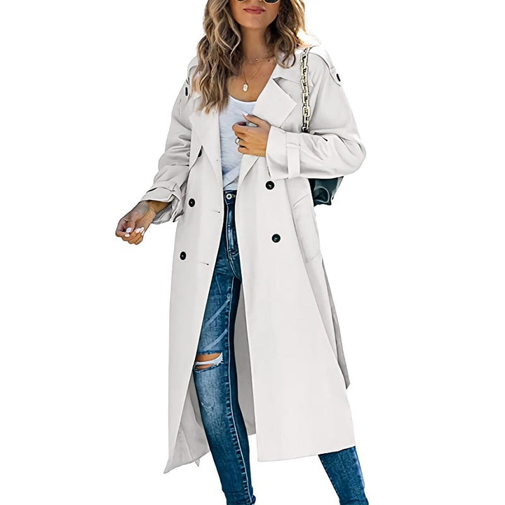 Damen Trenchcoat Lang Mit Klassischem Schnitt
