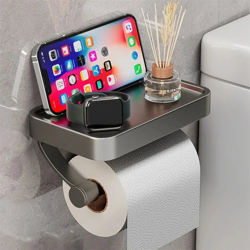 Moderner WC-Rollenhalter aus Edelstahl mit flacher Ablage im Badezimmer