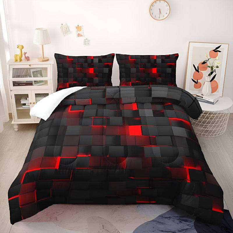 Bettwäsche Set mit 3D Gittermuster – Modernes Duvet Cover Set mit Kissenbezügen