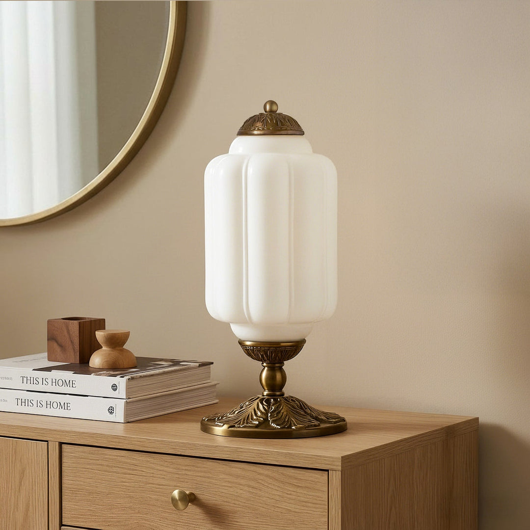 Table Lamp Glass Textured Cream Retro Design