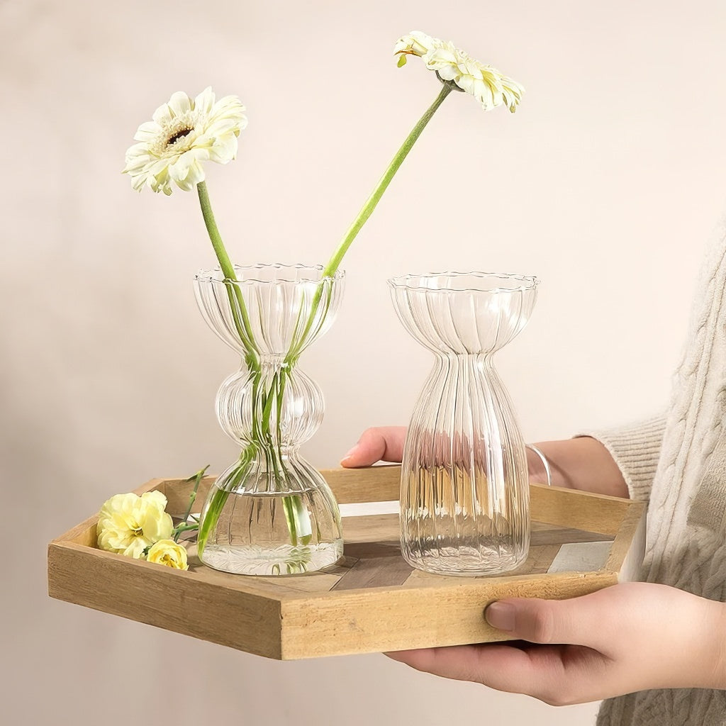 Klarer Glasvase mit gestreiftem Herbst-Ambiente Dekor