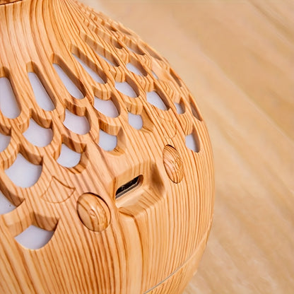 USB Luftbefeuchter mit Lampe – Holzoptik Blütendesign für Zuhause & Büro