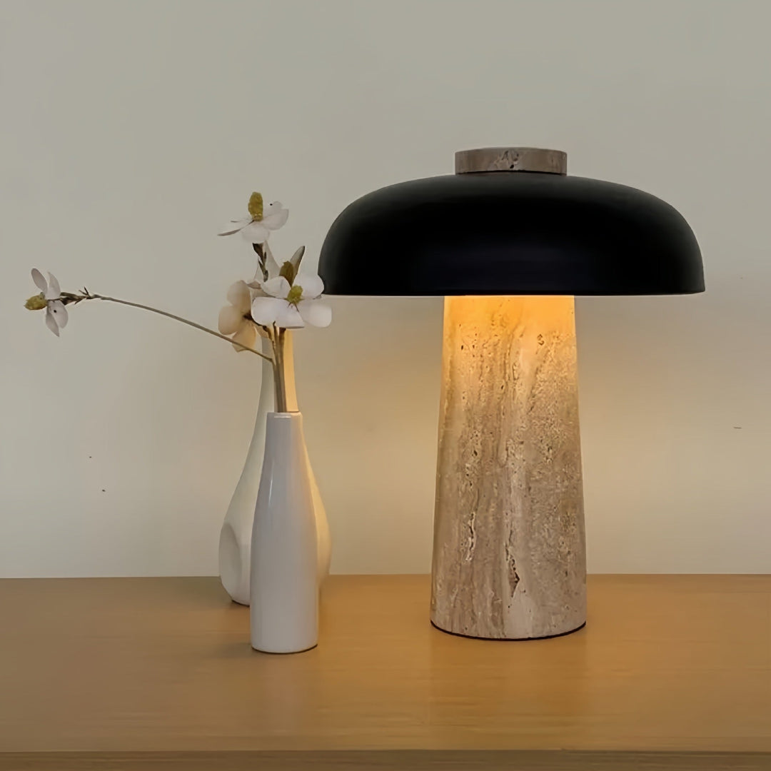 Table Lamp Portable Travertine Mushroom Design