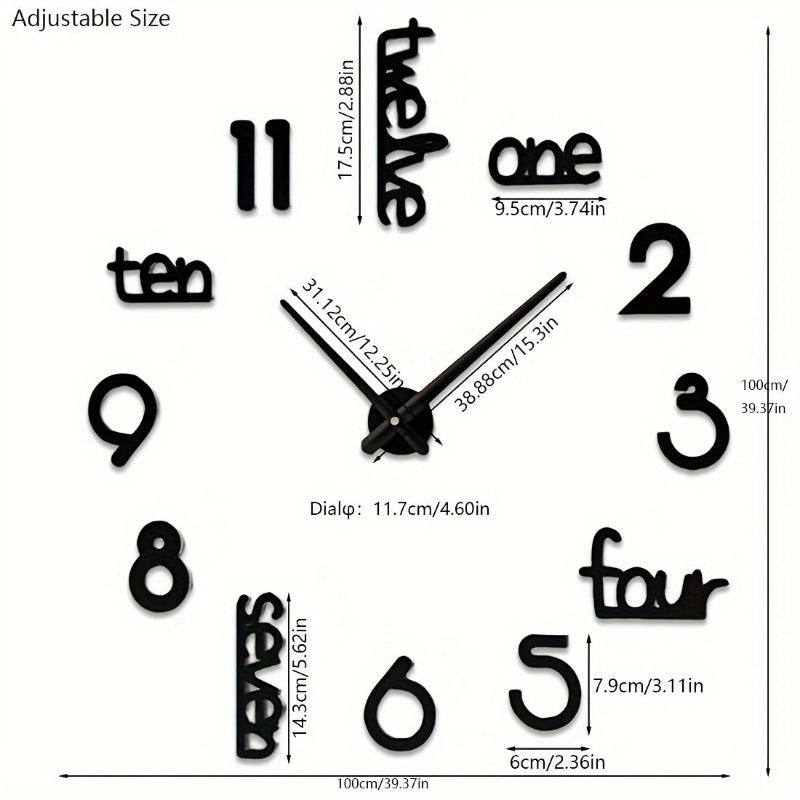 Moderne 3D Wanduhr ohne Rahmen für Wohnzimmer