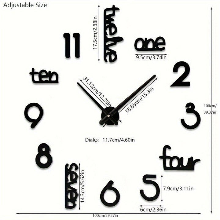 Moderne 3D Wanduhr ohne Rahmen für Wohnzimmer