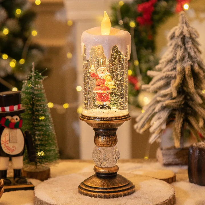 Winterliche LED Kerzen mit Schneeoptik und Flammenloser Beleuchtung