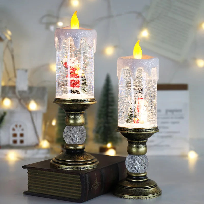 Winterliche LED Kerzen mit Schneeoptik und Flammenloser Beleuchtung