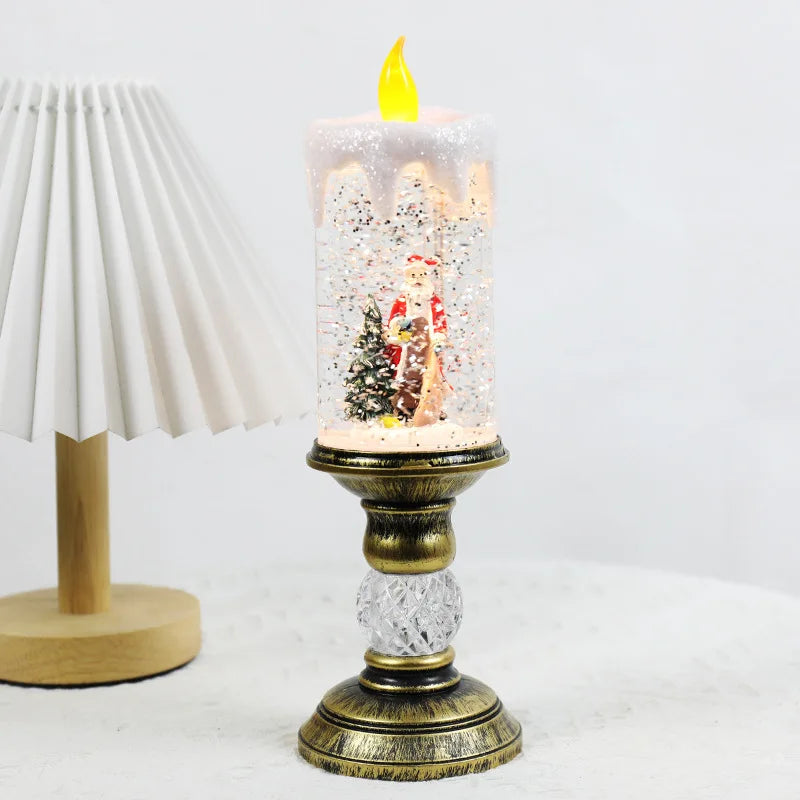 Winterliche LED Kerzen mit Schneeoptik und Flammenloser Beleuchtung