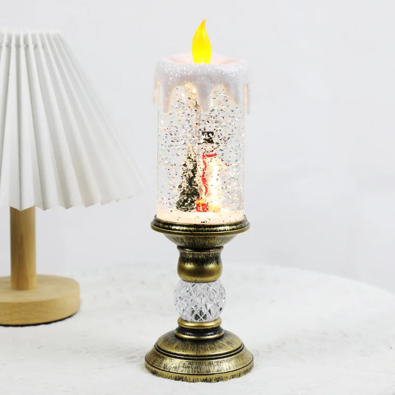 Winterliche LED Kerzen mit Schneeoptik und Flammenloser Beleuchtung