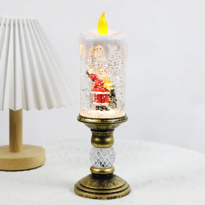 Winterliche LED Kerzen mit Schneeoptik und Flammenloser Beleuchtung