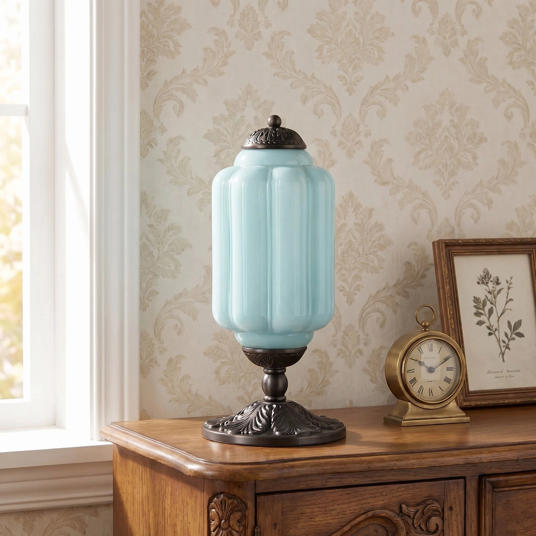 Table Lamp Glass Textured Cream Retro Design