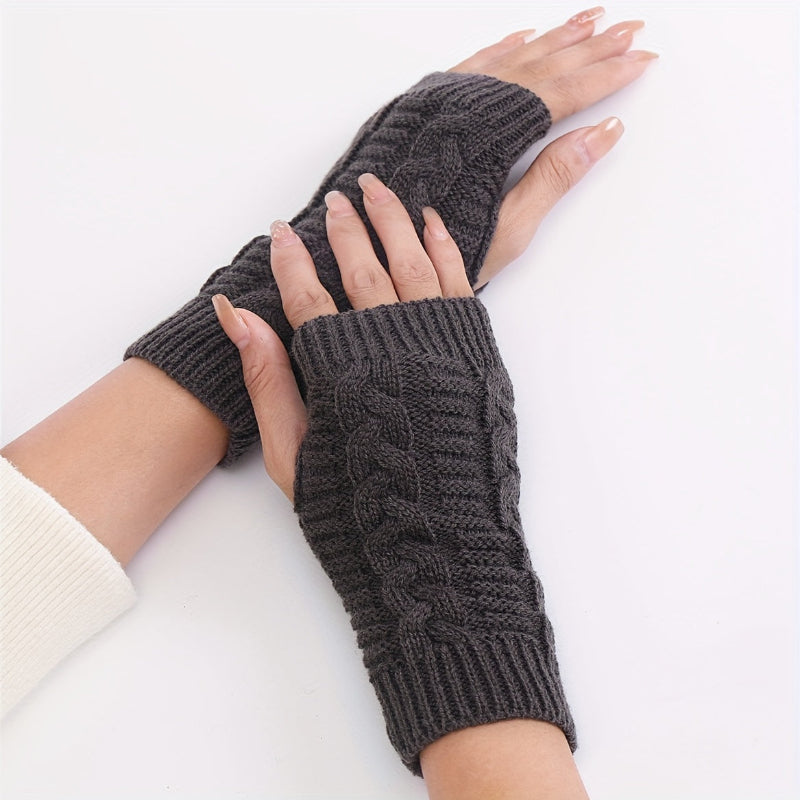 Monochrome gestrickte Halbfingerhandschuhe aus Acryl mit Touchscreen-Funktion
