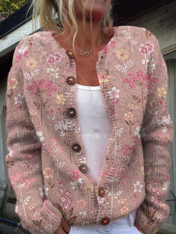 Damen Strickjacke Mit Blumenmuster Und Wärmendem Design