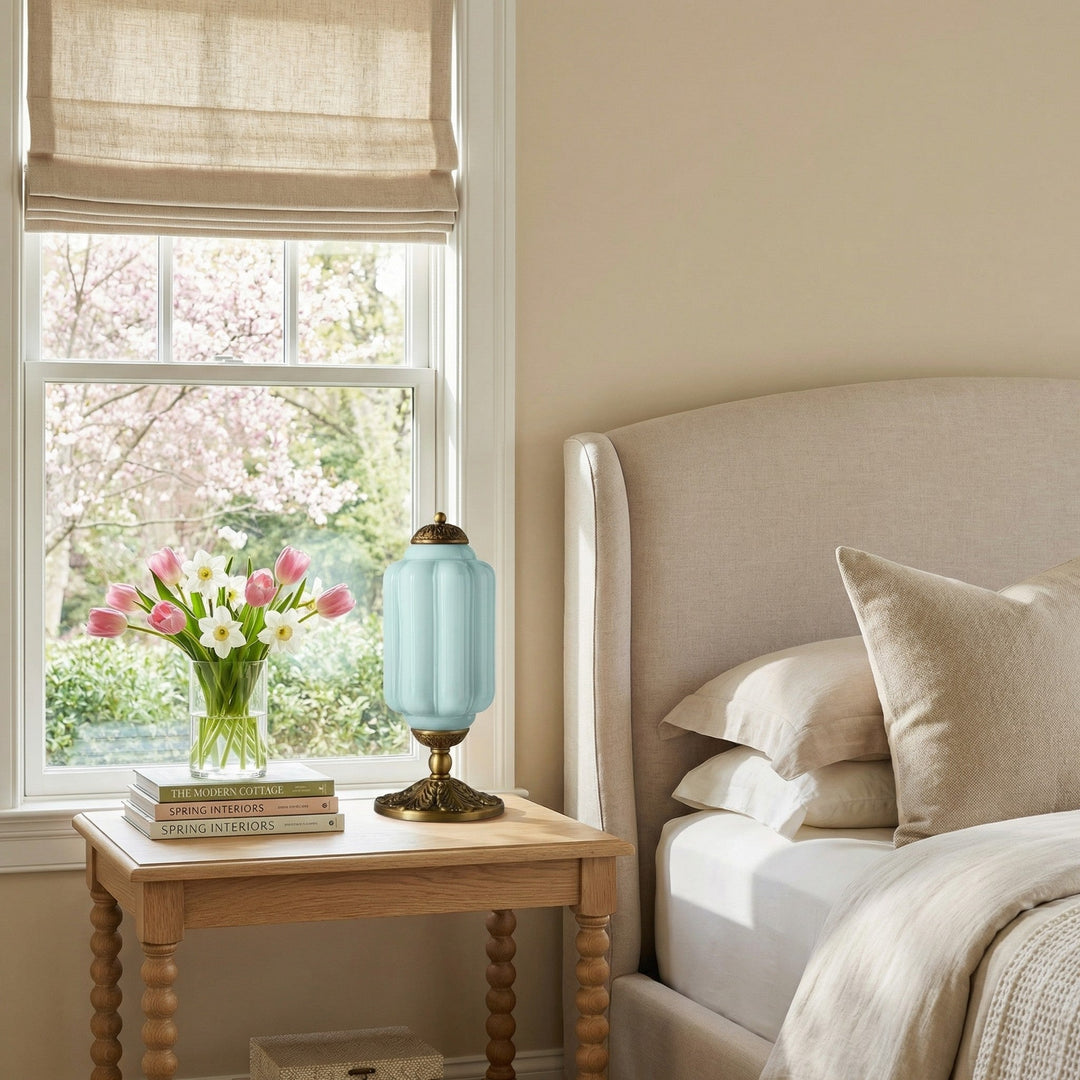 Table Lamp Glass Textured Cream Retro Design