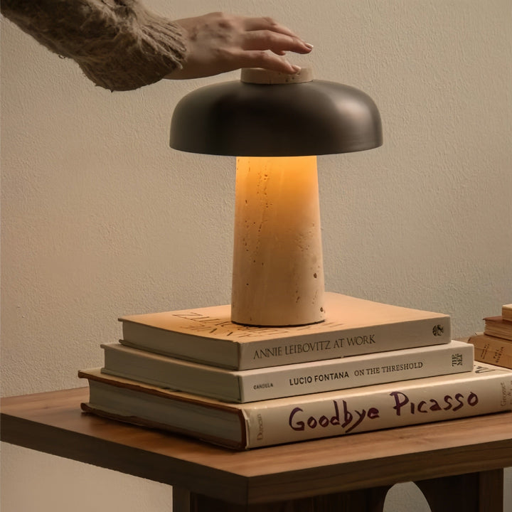 Table Lamp Portable Travertine Mushroom Design
