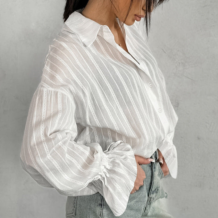 Striped Blouse with Tie Cuffs