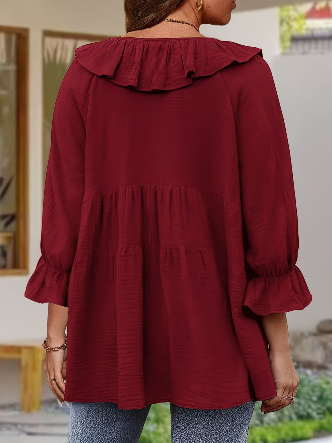 Elegant Ruffled Neckline Blouse for Women